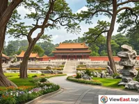 The tranquil path winding through the Imperial Garden in the Forbidden City.