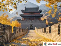 The golden autumn leaves covering the Juyongguan section of the Great Wall.