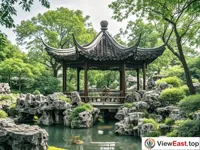 The cultural ambiance of the Canglang Pavilion with poets and painters in Suzhou's gardens.