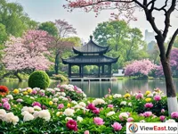 The four seasons of blooming flowers at the Ten Thousand Flower Garden at Slender West Lake in Yangzhou.