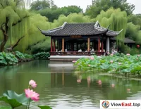 The summer breeze and lotus blooms at the Fishing Platform at Slender West Lake in Yangzhou.