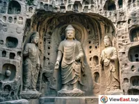The serene statue of Sakyamuni in the Guyang Cave at Longmen Grottoes in Luoyang 