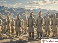 The outdoor exhibition area of the Terracotta Army, in eternal dialogue with Mount Li.