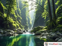 The stream under the Natural Bridge at Shennongjia, a natural symphony amidst the forest. 