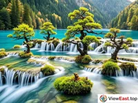 The natural bonsai of Jiuzhaigou's Penjing Beach, a miniature natural wonder. 