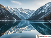 The snow-capped mountain reflection in Jiuzhaigou's Changhai, a tranquil alpine lake. 