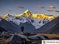 The sunset at Gongga Mountain's Black Stone City, a golden ode to the peaks.