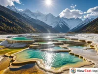 The vibrant colors of Gongga Mountain's Quanhua Beach, nature's palette.