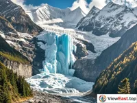 The ice waterfall of Gongga Mountain's Hailuogou Glacier, a display of nature's grandeur.