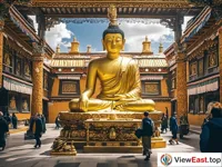 The golden statue of Sakyamuni in the Sakyamuni Hall of Jokhang Temple, a holy place for believers.