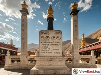 The historical pillars in front of the main entrance of the Jokhang Temple, witnessing the Han-Tibetan friendship.