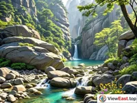 The peculiar rocks and clear streams of Lushan's Jinxiu Valley.