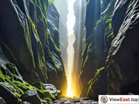 Slim Canyon Light Beam in Emei Mountain