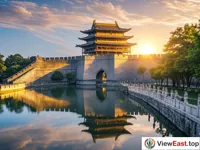 Sunrise over Jingzhou Ancient City Binyang Tower