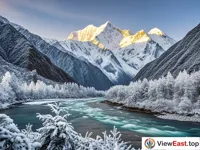 Snow-Clad Namjagbarwa and Crystal Clear Yarlung Zangbo in Winter