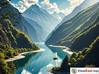 Tranquil Waters and Distant Sail at the Depth of Yarlung Zangbo