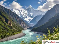 Majestic Namjagbarwa Peak and Turbulent Yarlung Zangbo River