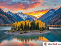 Sunset at Ranwu Lake Resplendent Skies and Multicolored Reflections