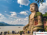 Leshan Giant Buddha's Grandeur under Blue Sky