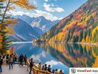 Colorful Autumn Mountains Reflected in Tianchi
