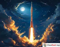Long March Rocket Trajectory in Night Sky