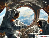 Astronauts Conduct Experiments in Space Station