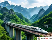 High-Speed Train Through Mountains Nature and Tech Harmony