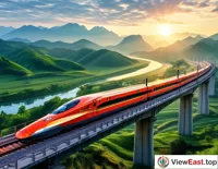 High-Speed Train Through Green Mountains